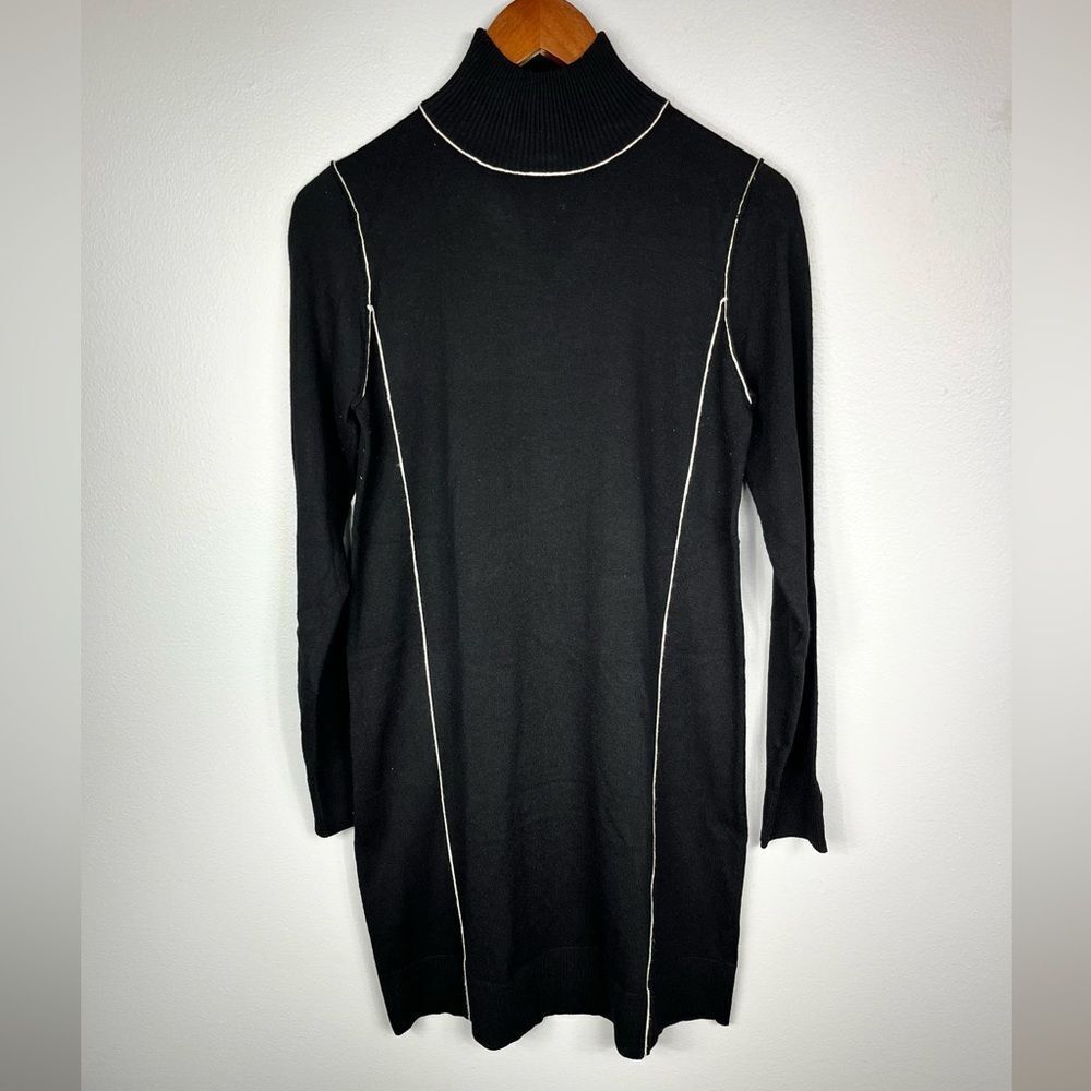 ❄️Max Studio Long Sleeve Contrast-Stitch Shift Sweater Dress‎